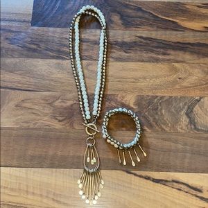 PLUNDER gold and white bead necklace/bracelet set
